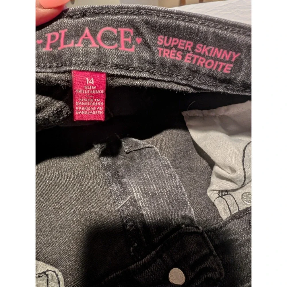 The Childrens Place Girls Super Skinny Jeans Black Denim Slim Fit Size 14 Slim